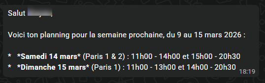Demande de planning par Agent IA